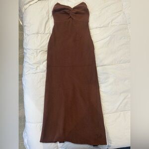 Brown Knit Midi Dress